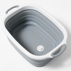 Collapsible Silicone Wash Basin with Drain Plug - Portable Pet Bath Tub