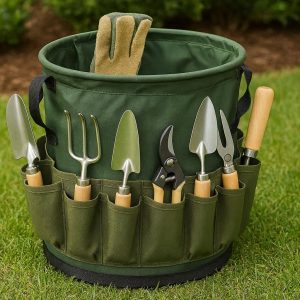 Foldable Garden Bucket with Tool Pockets - All-in-One Yard Helper